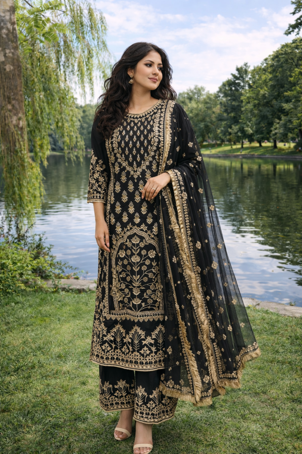 Black Chanderi Zardozi Couture Suit