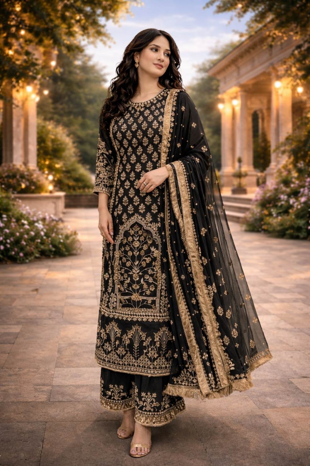 Black Chanderi Zardozi Couture Suit