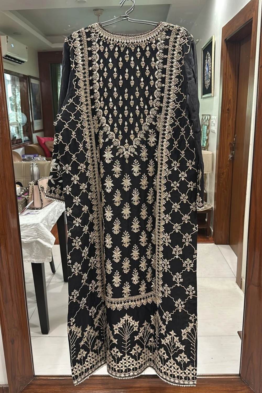 Black Chanderi Zardozi Couture Suit