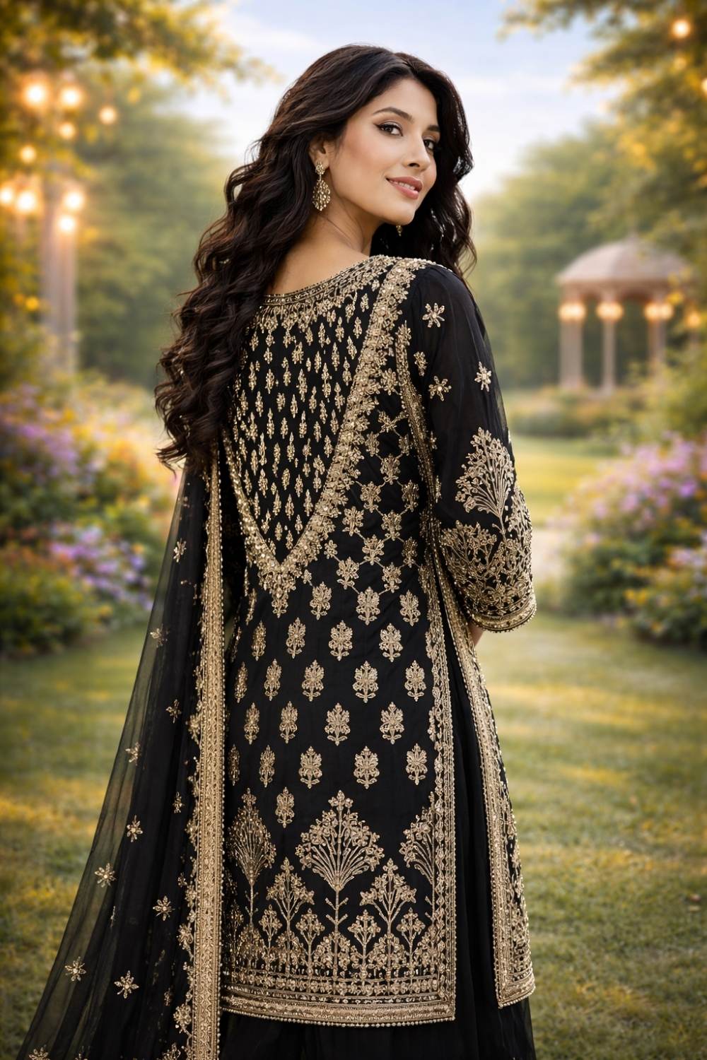 Black Chanderi Zardozi Couture Suit