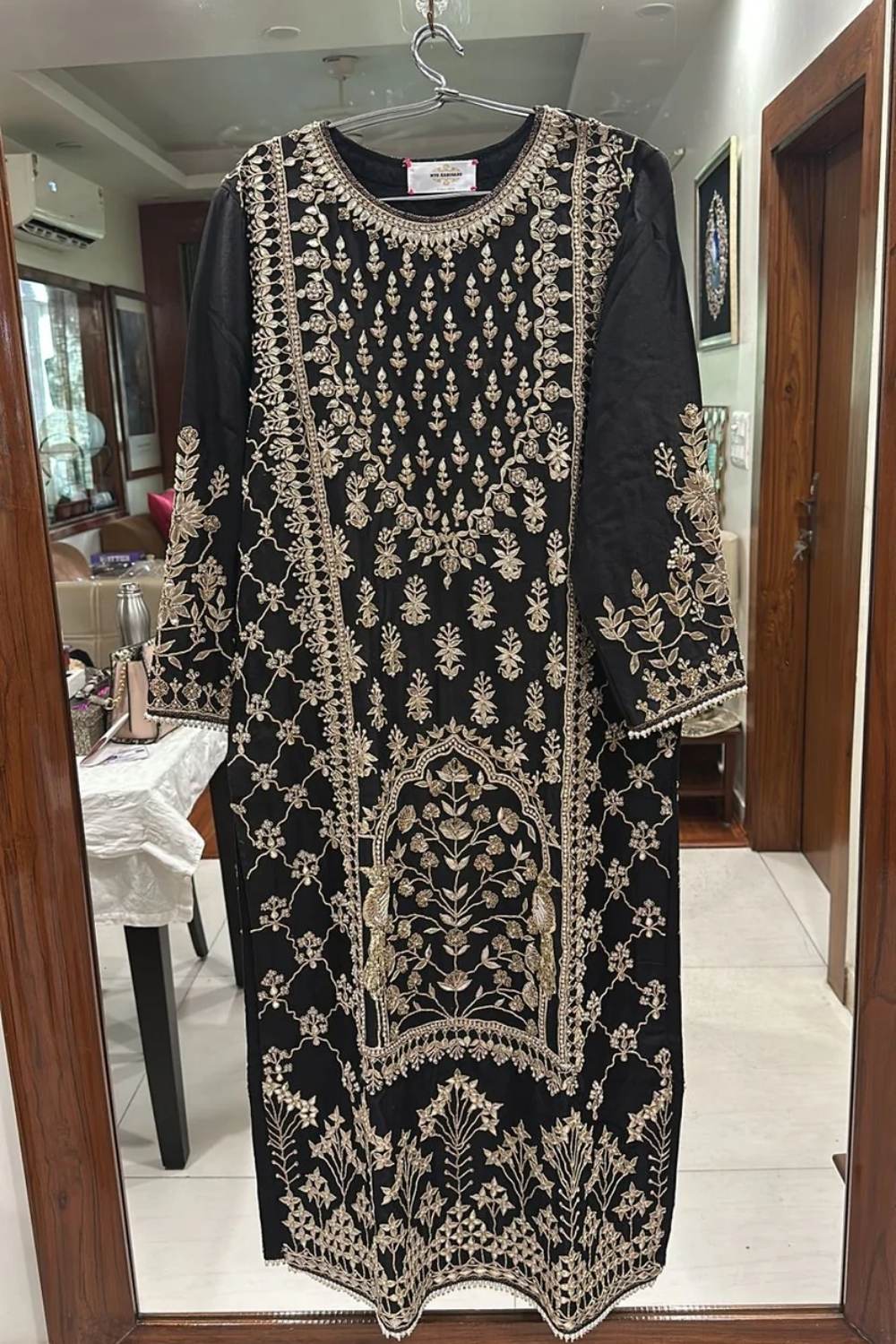 Black Chanderi Zardozi Couture Suit