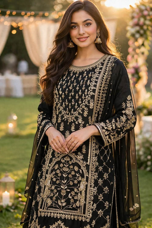 Black Chanderi Zardozi Couture Suit