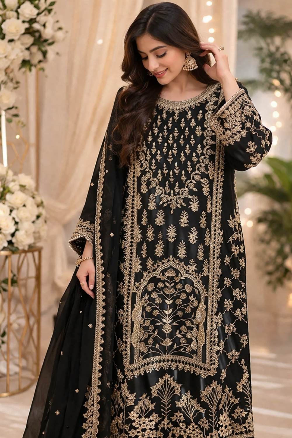 Black Chanderi Zardozi Couture Suit