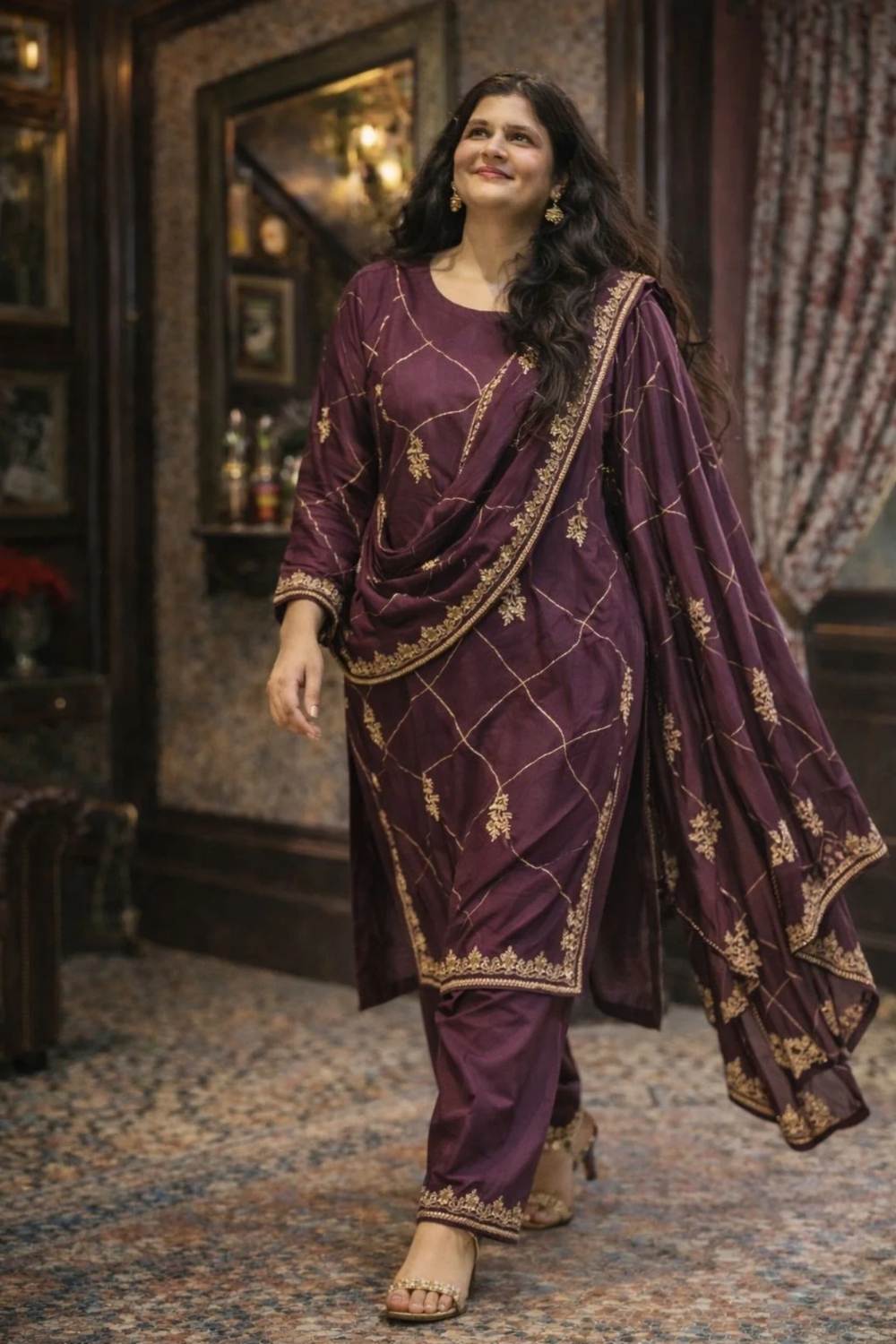 Hand-Embroidered Chanderi Ensemble
