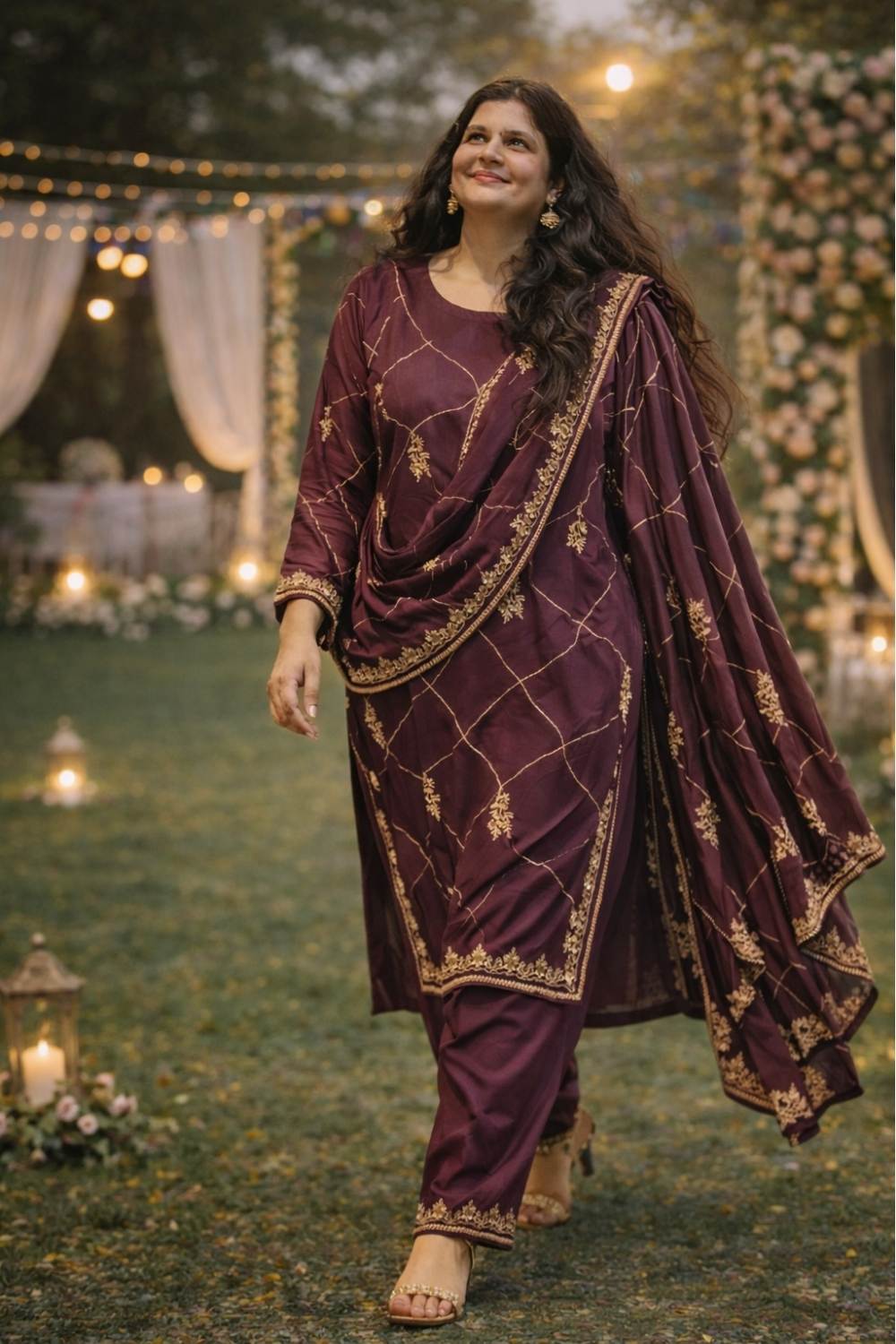 Hand-Embroidered Chanderi Ensemble
