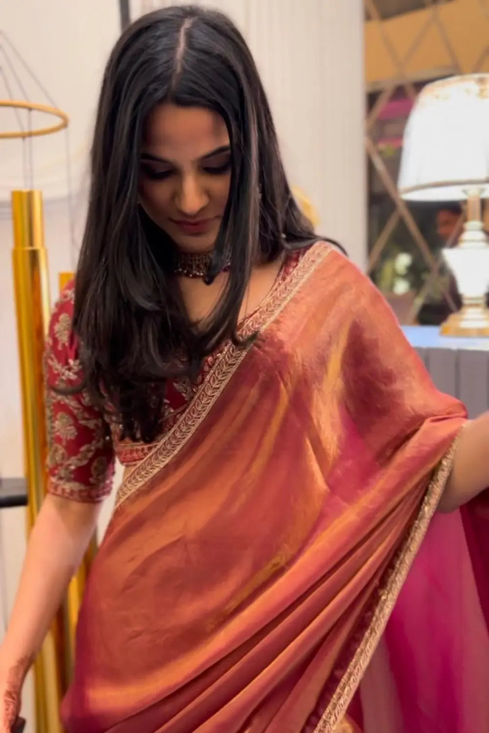 Rakta Kanchan Tissue Saree with Zardozi Heavy Blouse