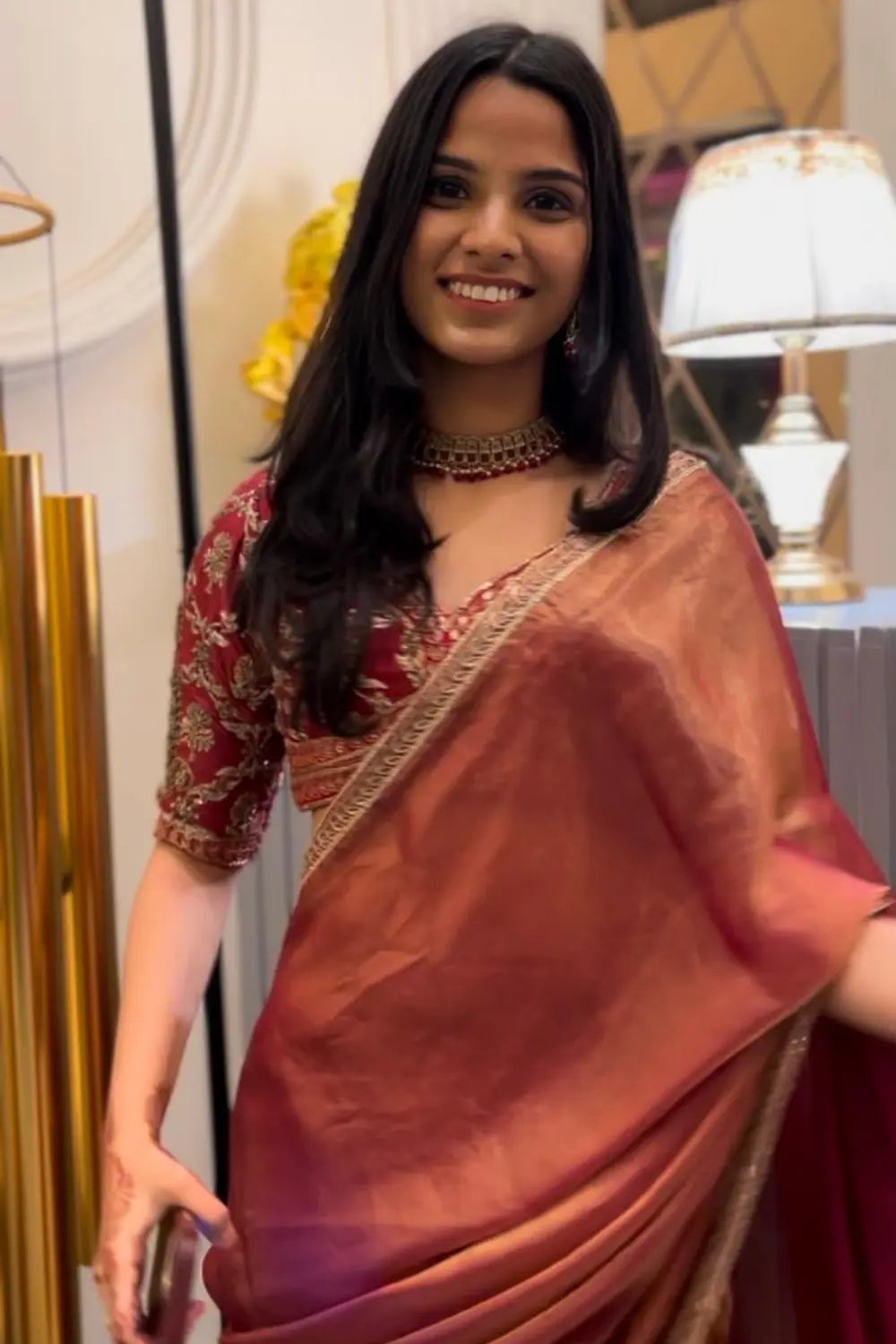 Rakta Kanchan Tissue Saree with Zardozi Heavy Blouse