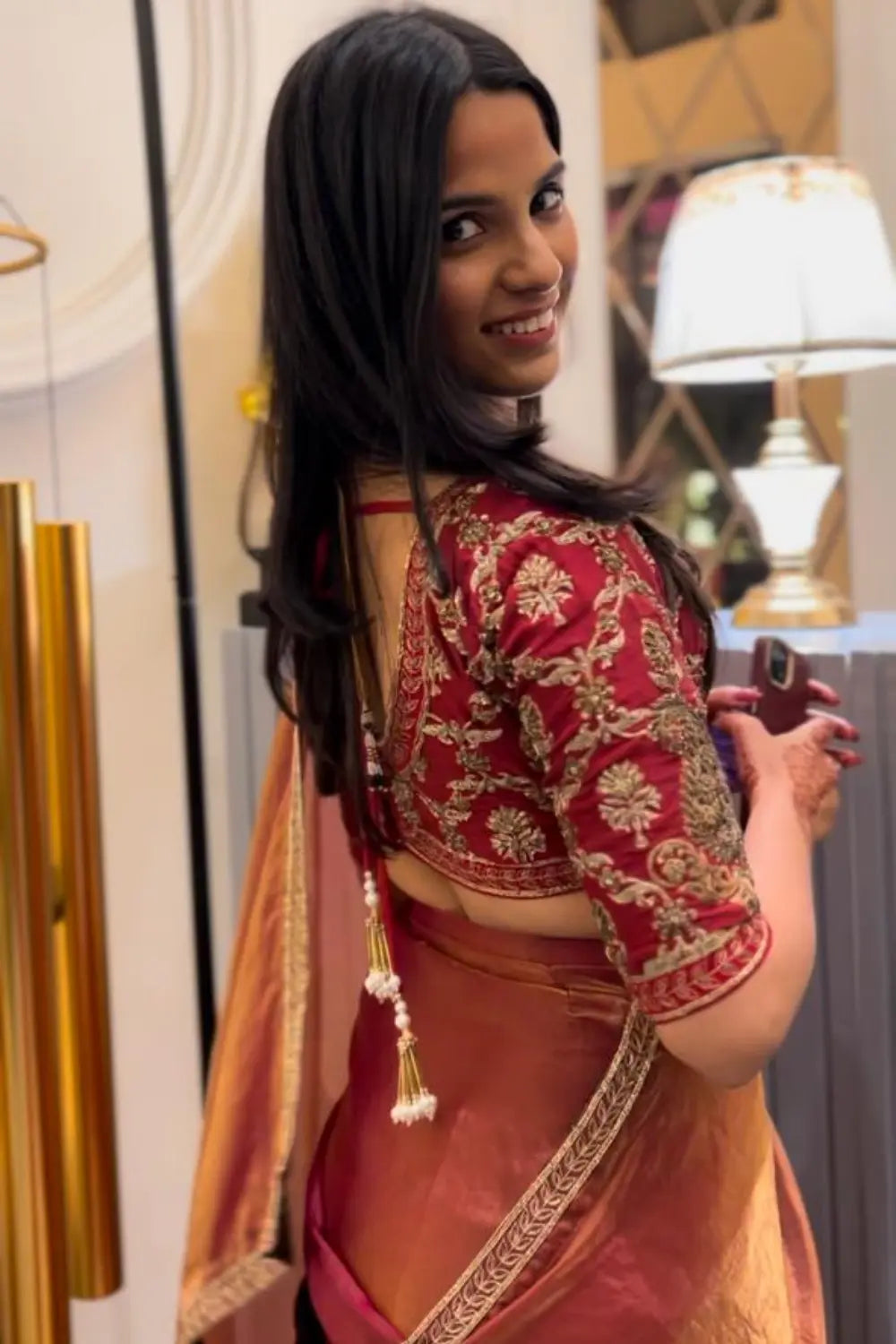 Rakta Kanchan Tissue Saree with Zardozi Heavy Blouse