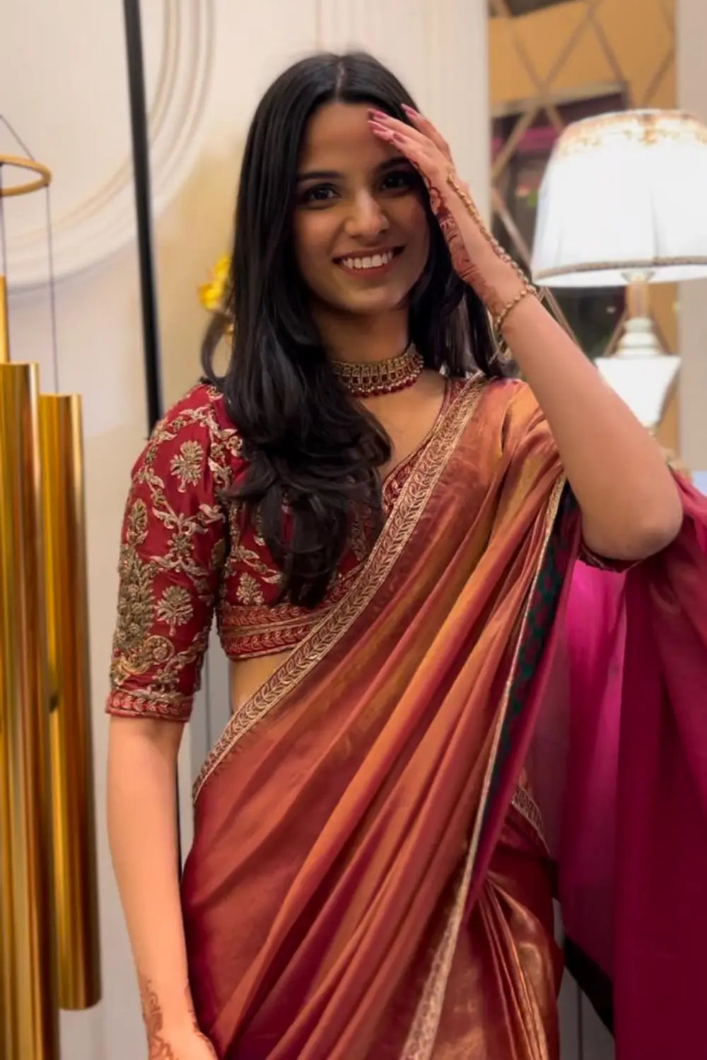 Rakta Kanchan Tissue Saree with Zardozi Heavy Blouse