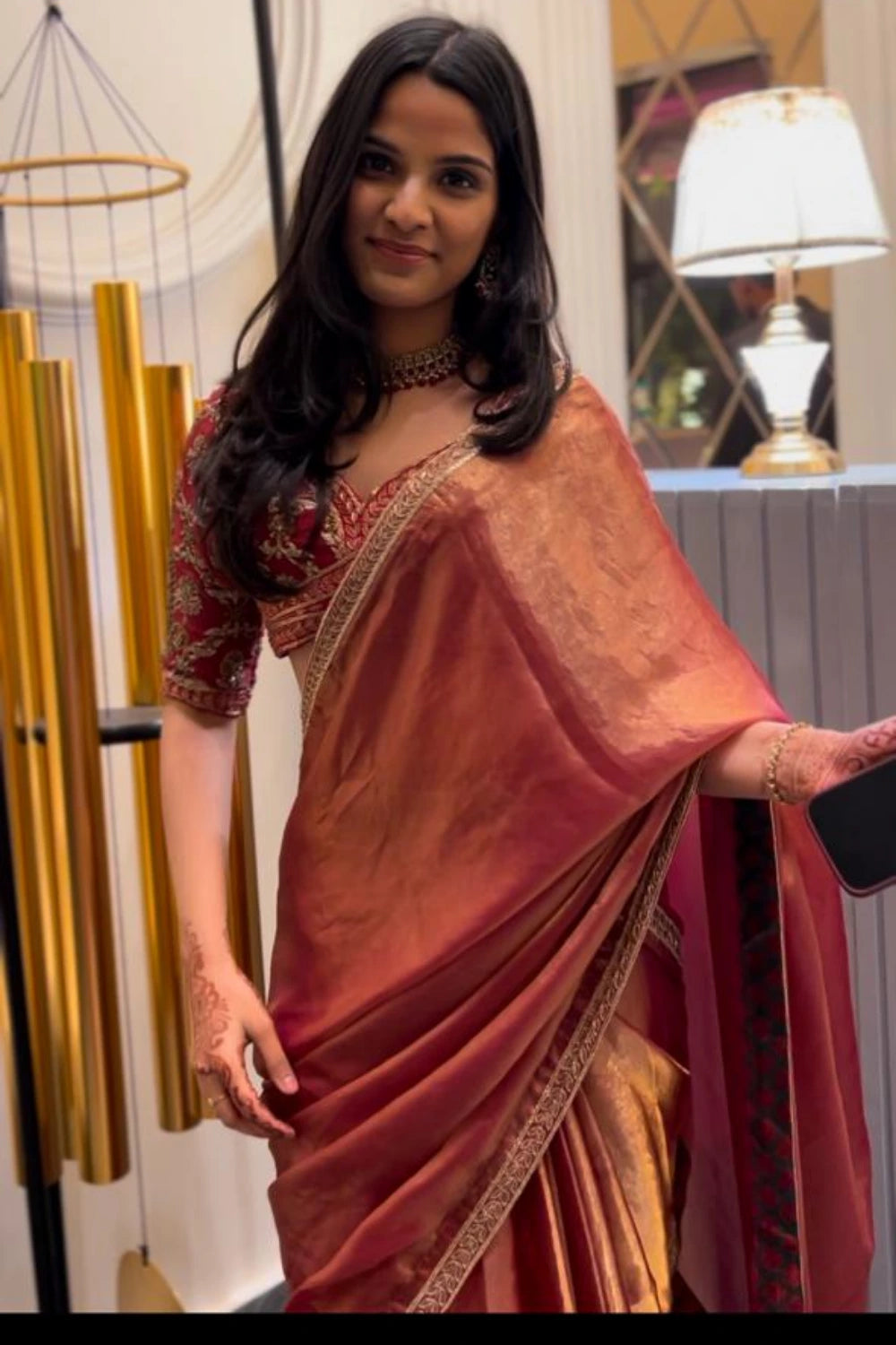 Rakta Kanchan Tissue Saree with Zardozi Heavy Blouse