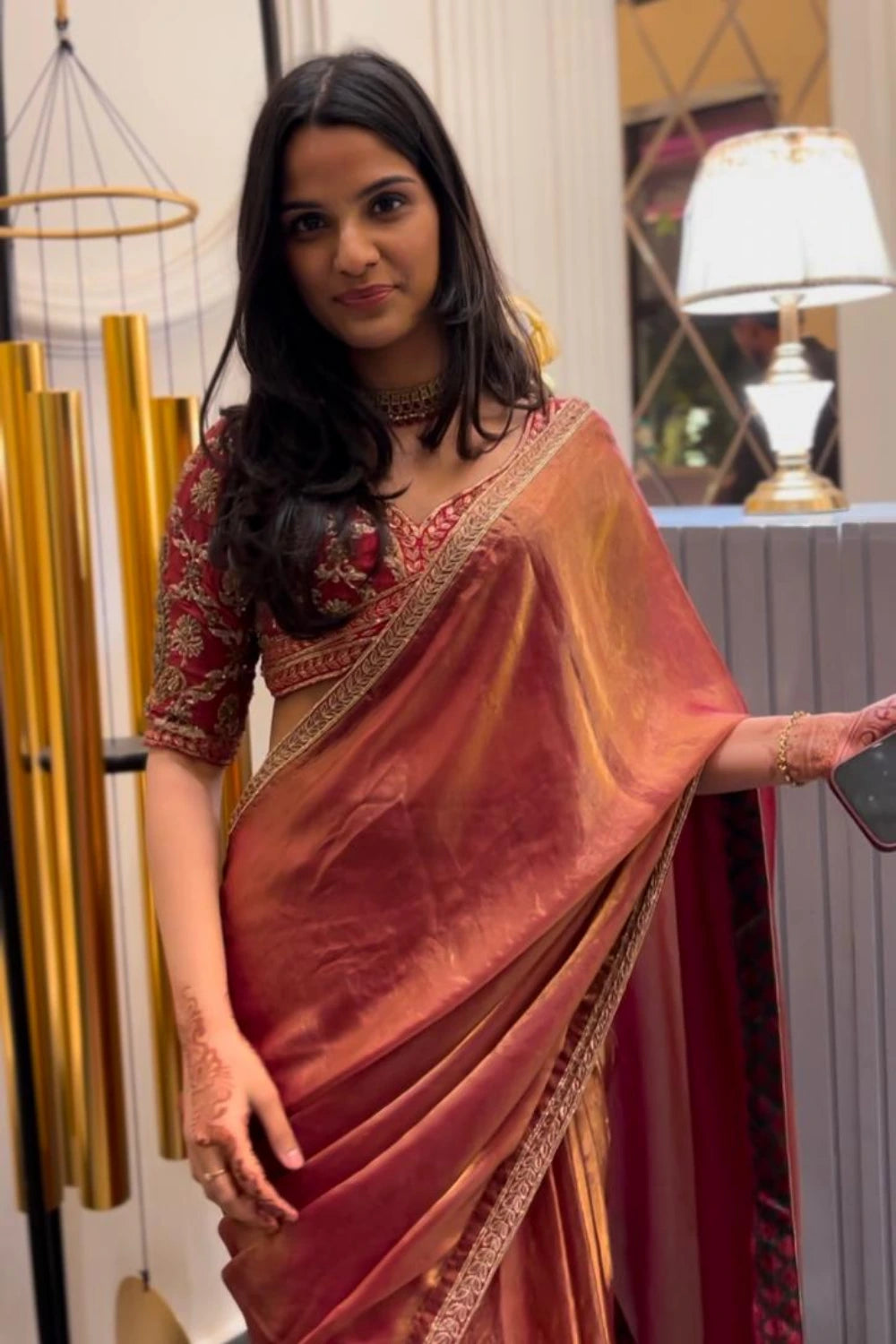 Rakta Kanchan Tissue Saree with Zardozi Heavy Blouse