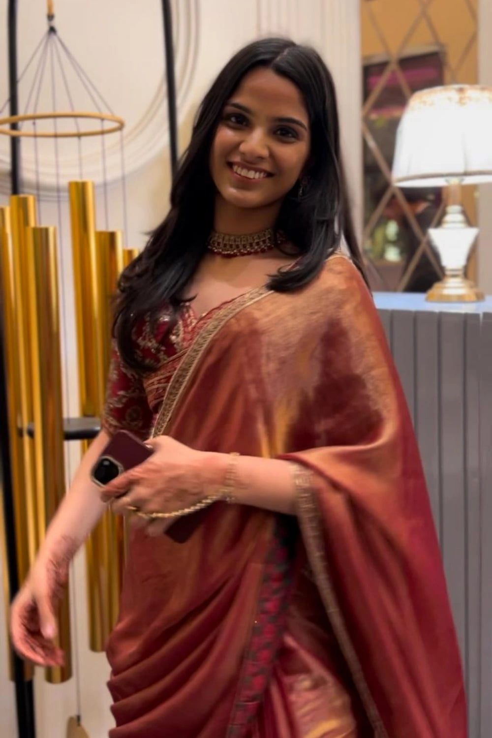 Rakta Kanchan Tissue Saree with Zardozi Heavy Blouse