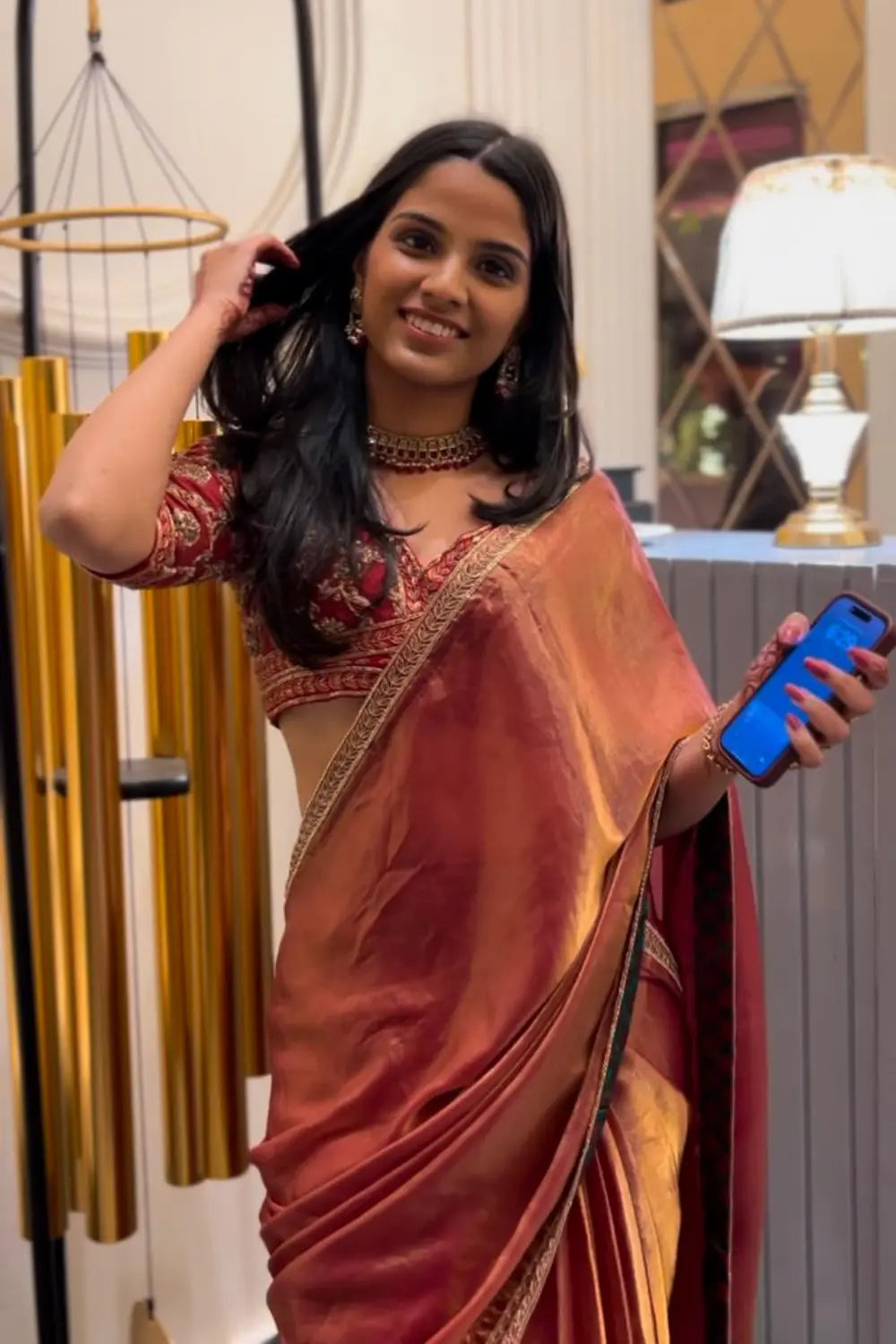 Rakta Kanchan Tissue Saree with Zardozi Heavy Blouse