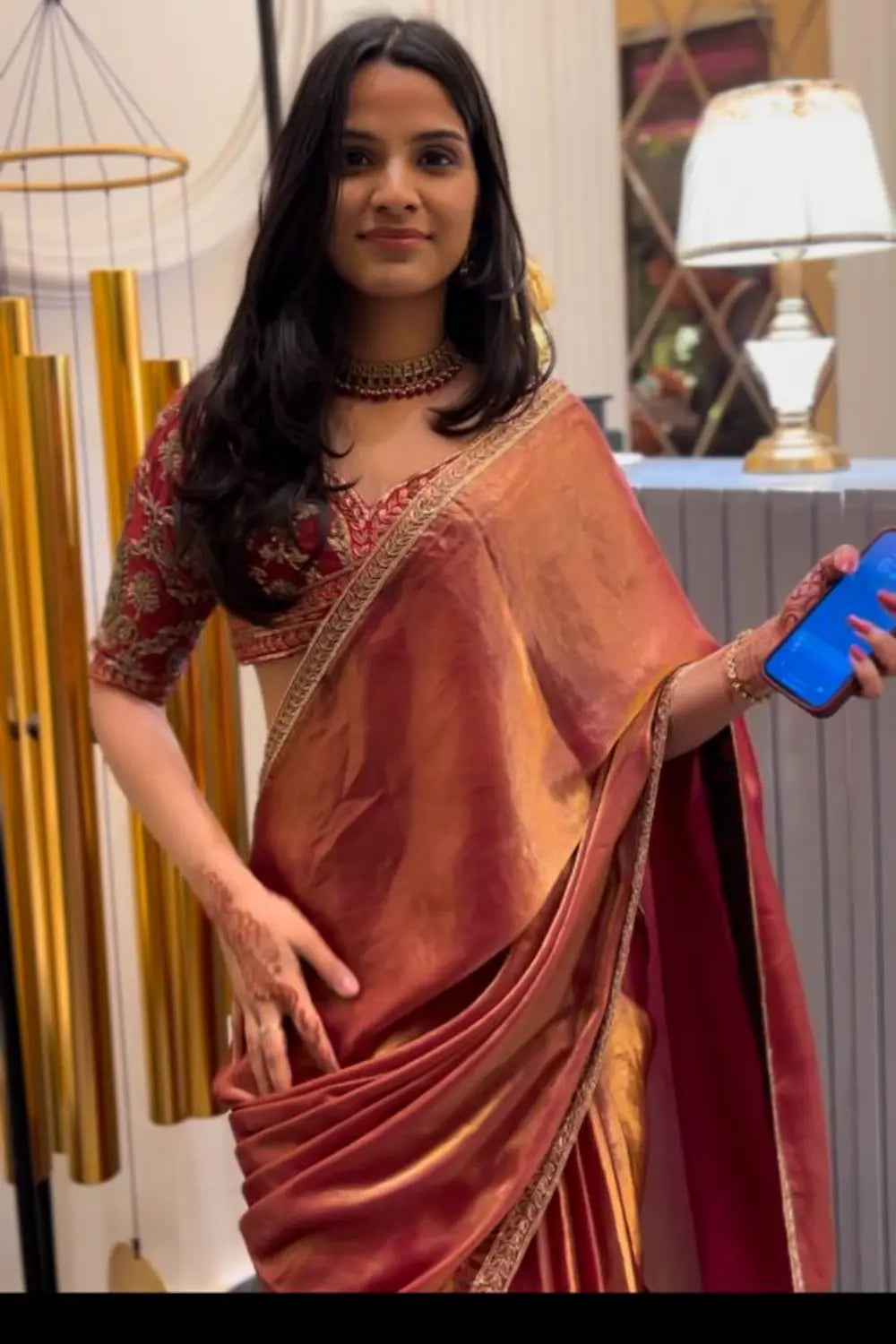 Rakta Kanchan Tissue Saree with Zardozi Heavy Blouse