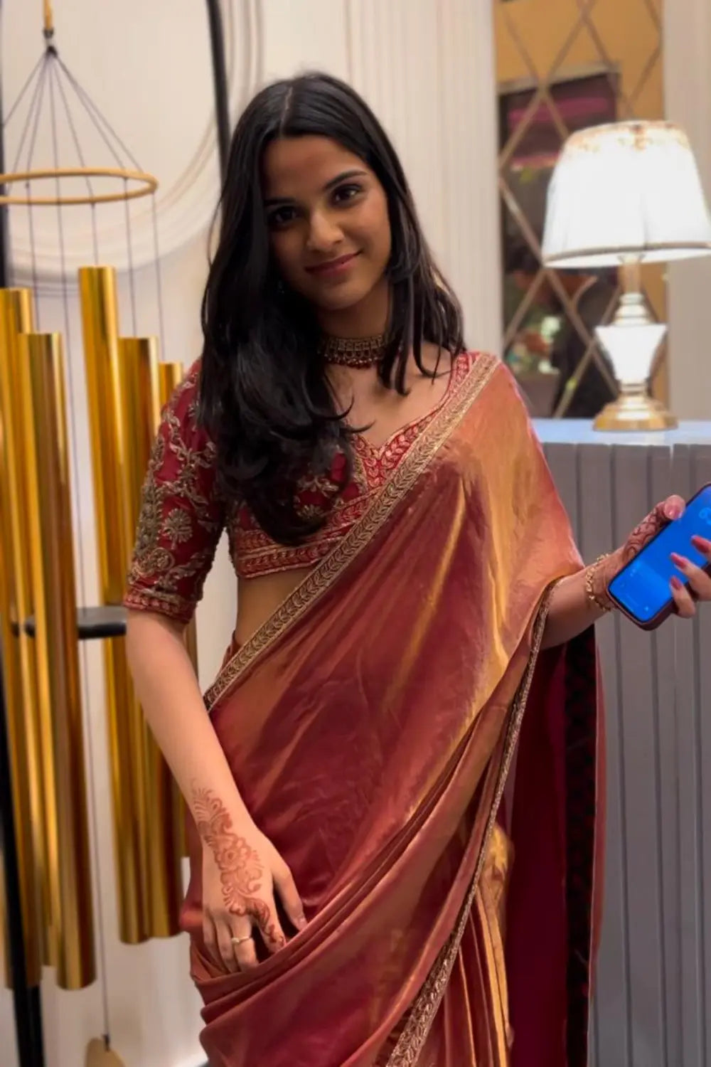 Rakta Kanchan Tissue Saree with Zardozi Heavy Blouse