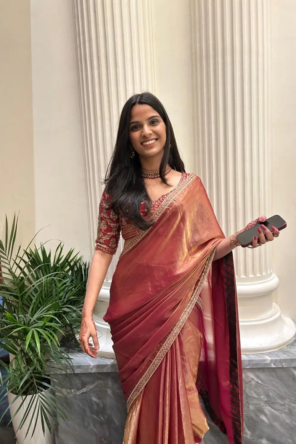 Rakta Kanchan Tissue Saree with Zardozi Heavy Blouse