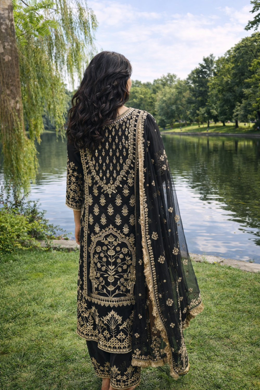 Black Chanderi Zardozi Couture Suit