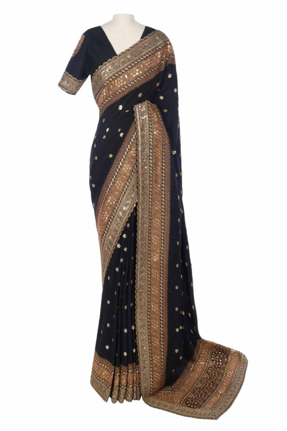 Midnight Mukaish | Hand-Embroidered Heritage Silk Saree