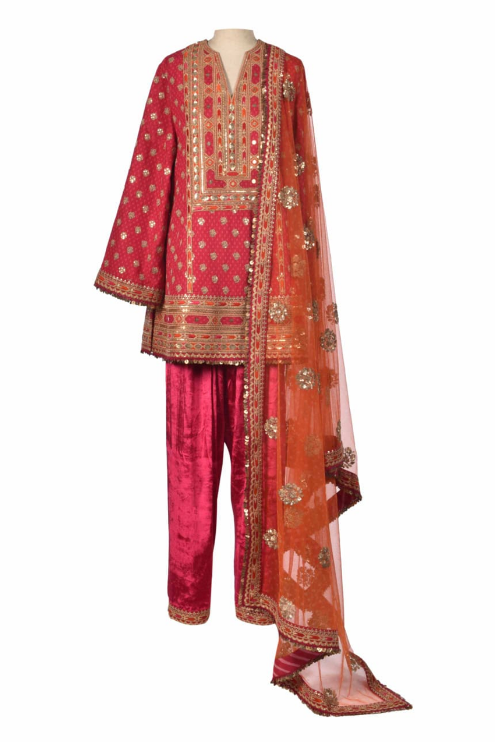 Gul-e-Rani | Royal Fuchsia & Tangerine Hand-Embroidered Suit