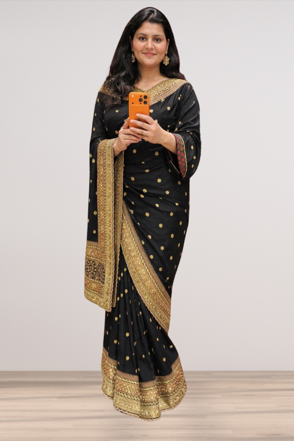 Midnight Mukaish | Hand-Embroidered Heritage Silk Saree