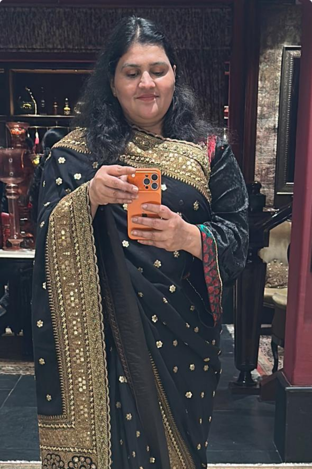 Midnight Mukaish | Hand-Embroidered Heritage Silk Saree