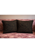 Black Linen Cushion Covers with Machine Zari Embroidery (Set of 2)