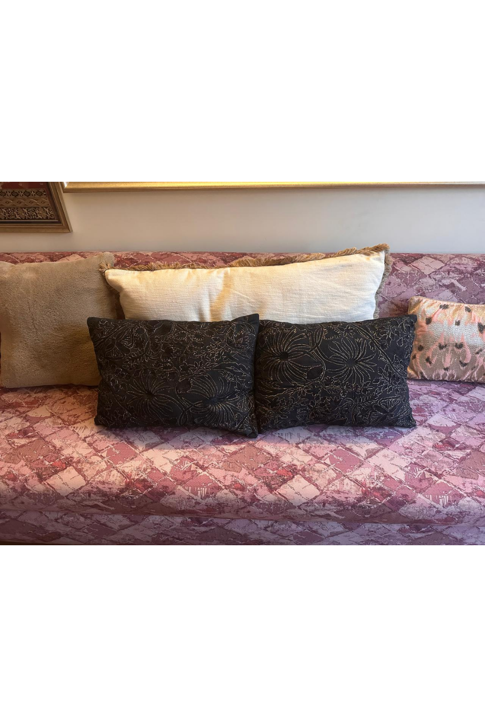 Black Linen Cushion Covers with Machine Zari Embroidery (Set of 2)