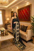 Zar-e-Siyah | Black Georgette Saree with Heritage Gold Border