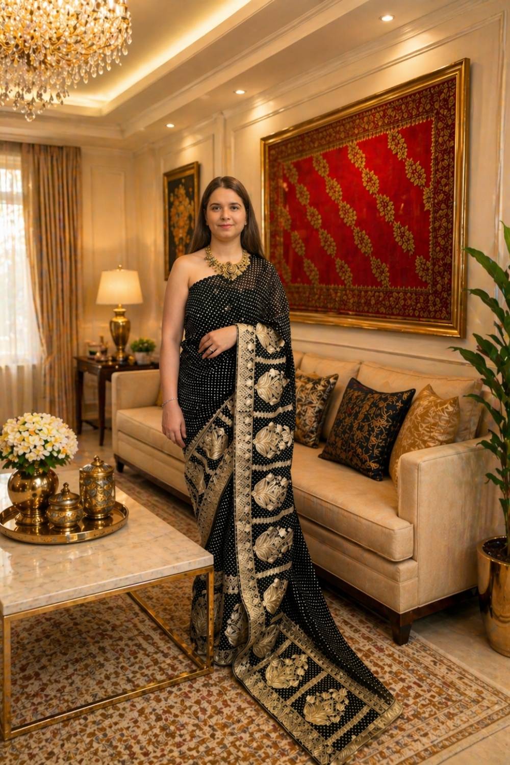 Zar-e-Siyah | Black Georgette Saree with Heritage Gold Border