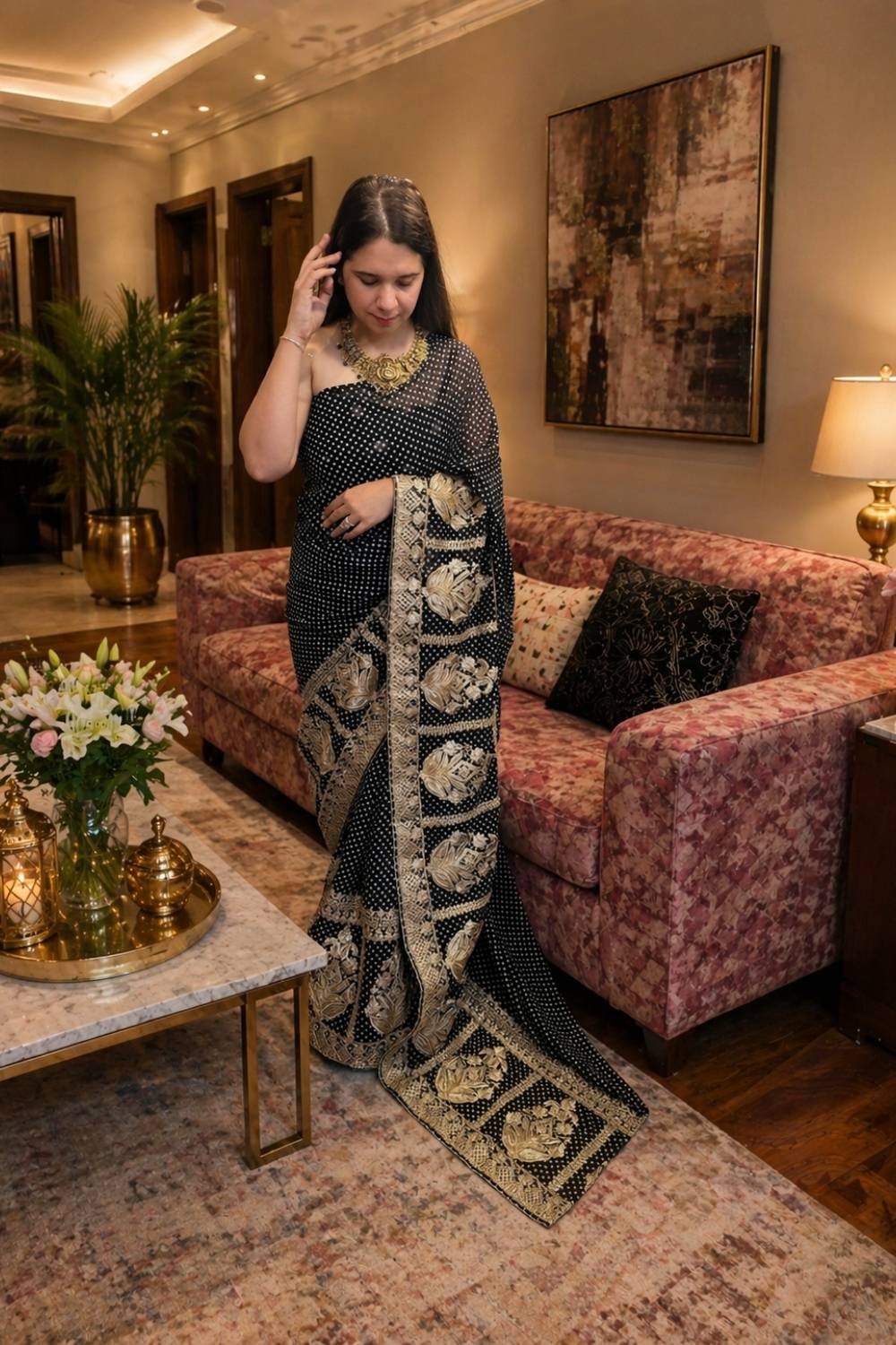 Zar-e-Siyah | Black Georgette Saree with Heritage Gold Border