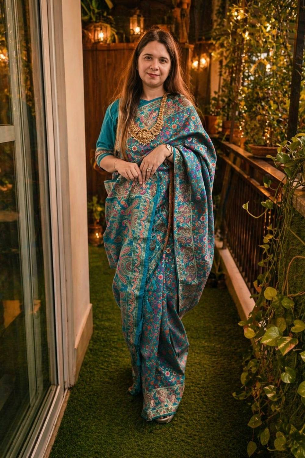 Teal Heritage | Machine-Woven Banarasi Silk Saree