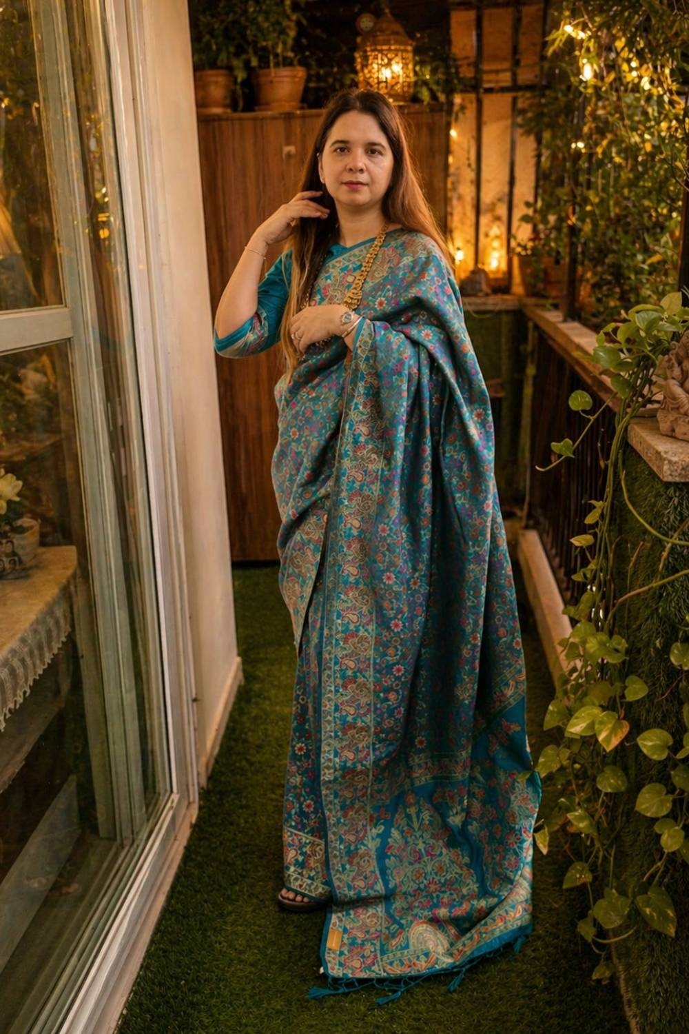 Teal Heritage | Machine-Woven Banarasi Silk Saree