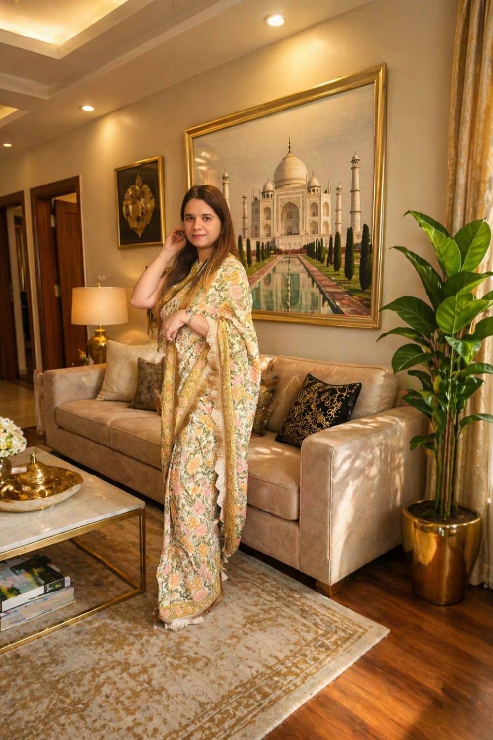 Basant-e-Bahar | Pure Crepe Pre-Draped Saree with Floral Waistcoat Blouse