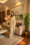 Basant-e-Bahar | Pure Crepe Pre-Draped Saree with Floral Waistcoat Blouse