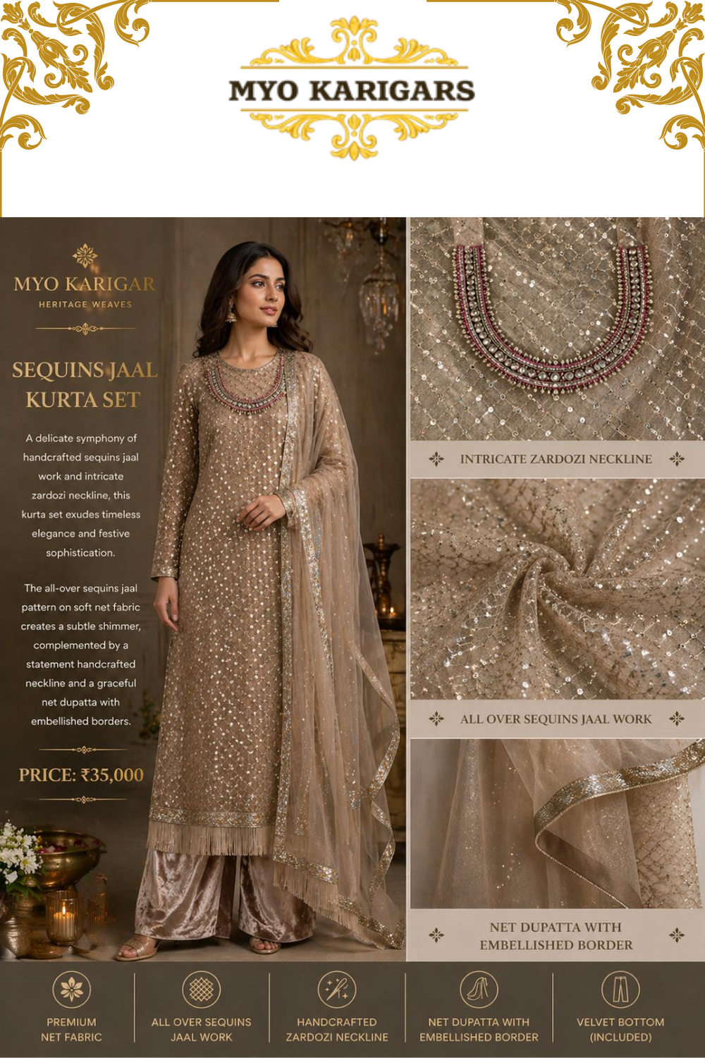 Sequins Jaal Kurta Set