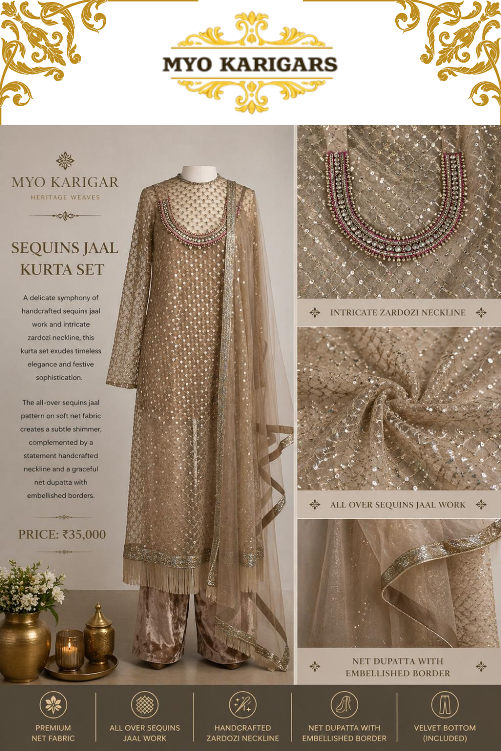 Sequins Jaal Kurta Set