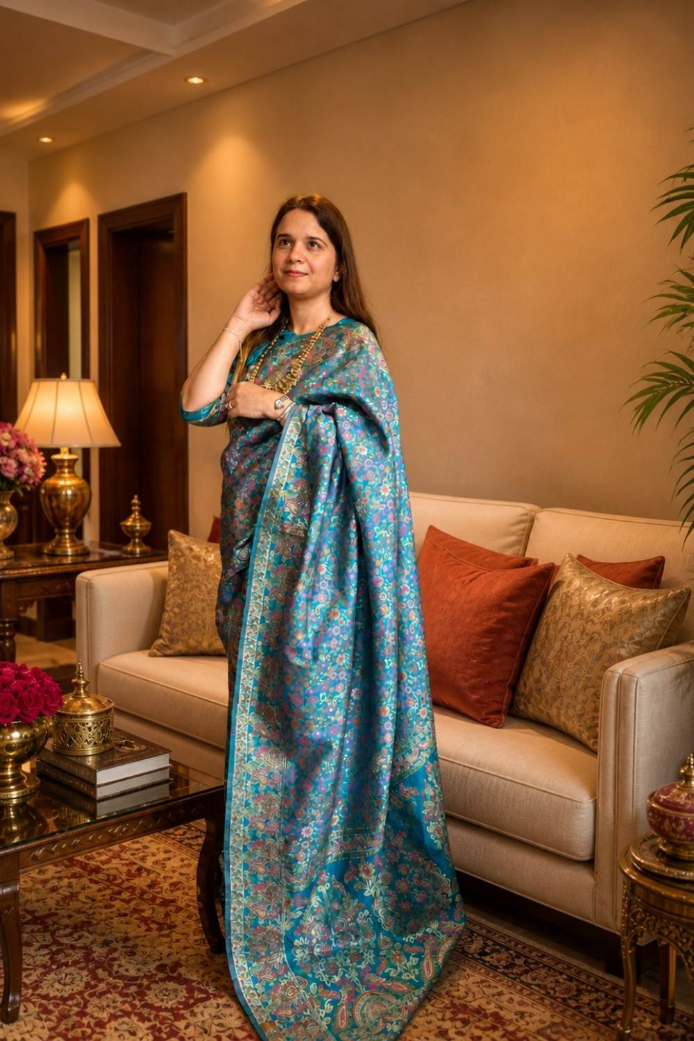Teal Heritage | Machine-Woven Banarasi Silk Saree