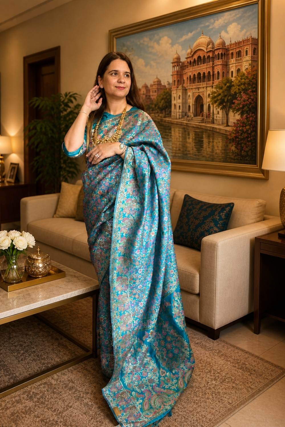Teal Heritage | Machine-Woven Banarasi Silk Saree