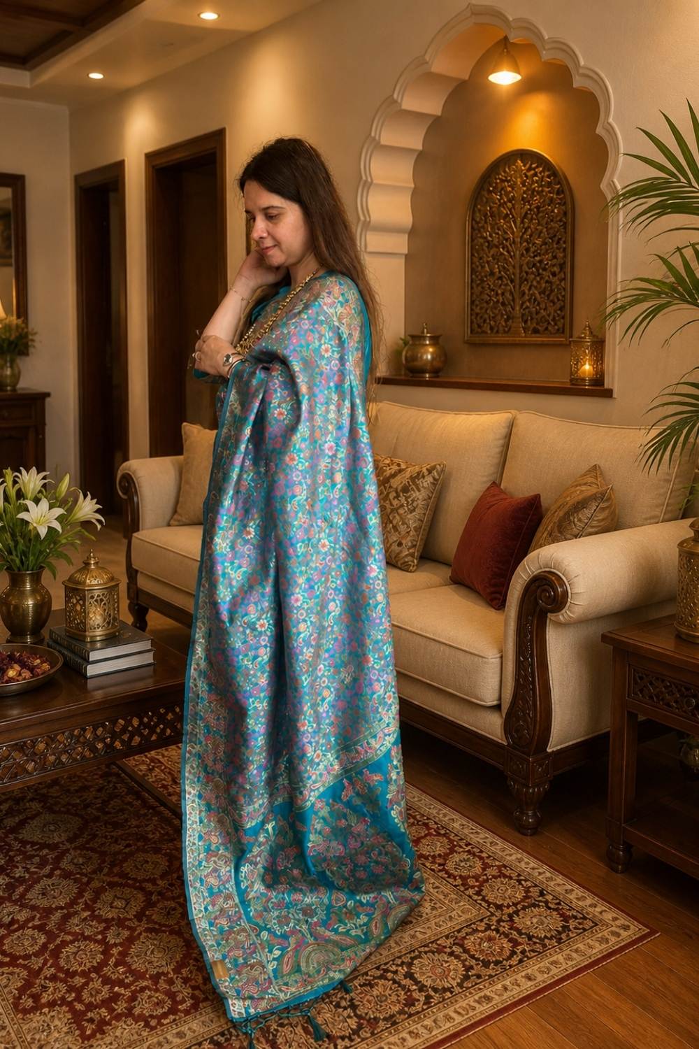 Teal Heritage | Machine-Woven Banarasi Silk Saree