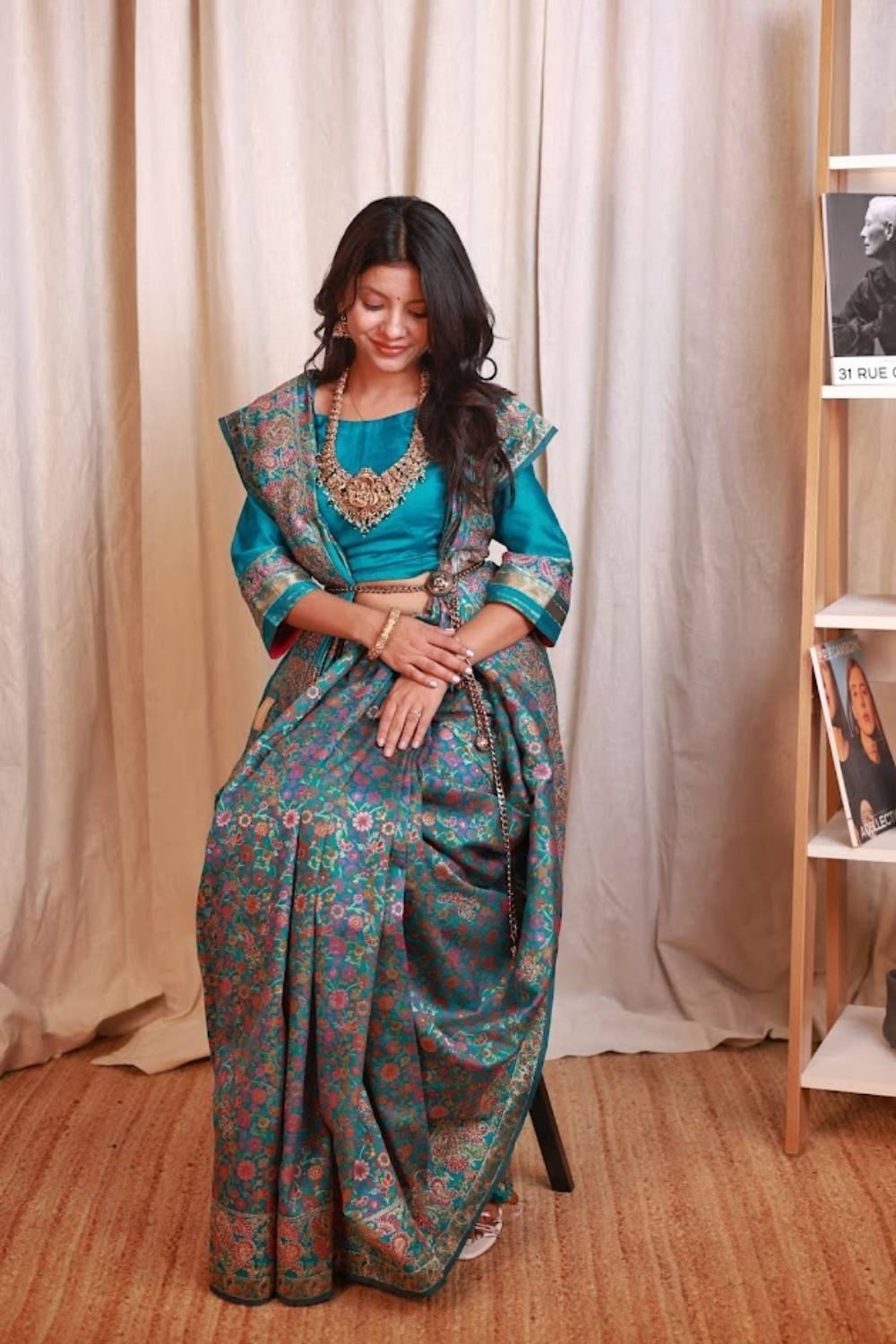 Teal Heritage | Machine-Woven Banarasi Silk Saree