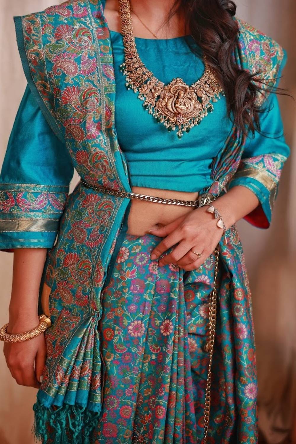 Teal Heritage | Machine-Woven Banarasi Silk Saree
