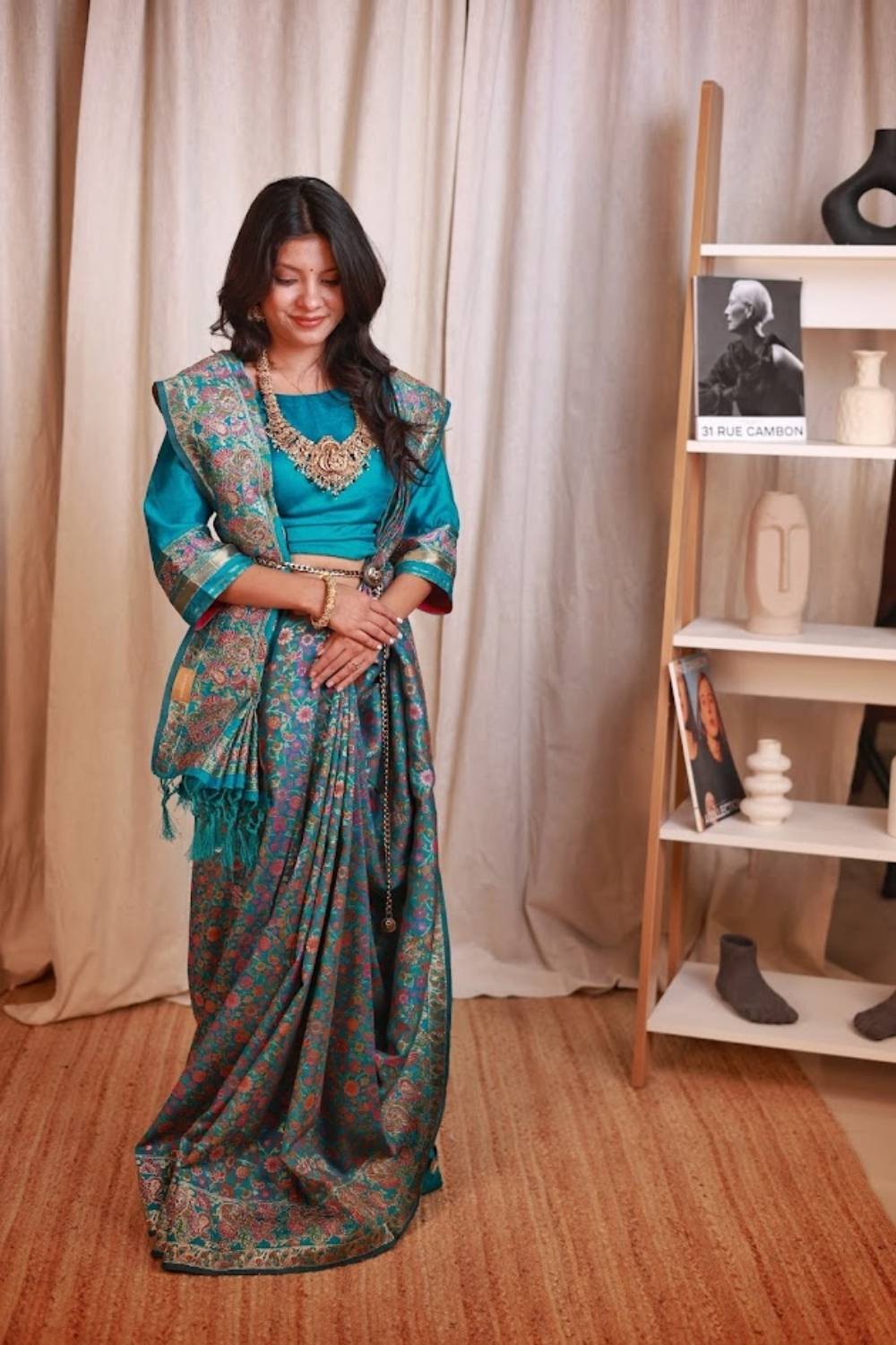 Teal Heritage | Machine-Woven Banarasi Silk Saree