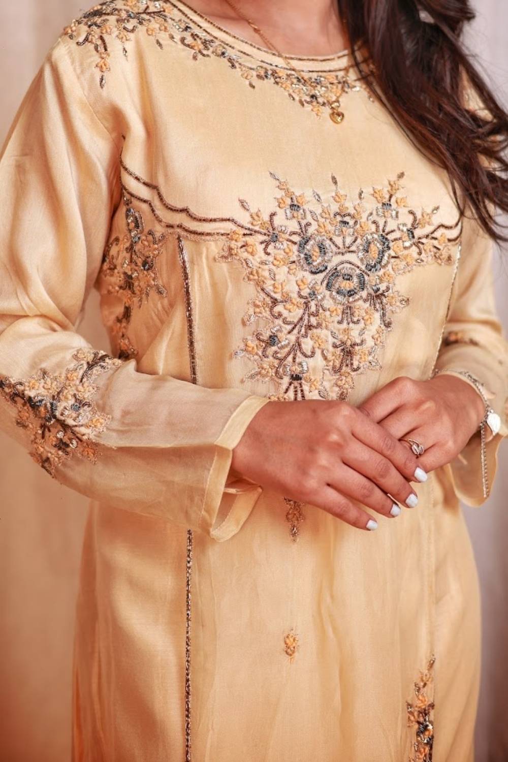 Ivory Gold Handcrafted Zardozi Statement Kurta with Lehenga Set