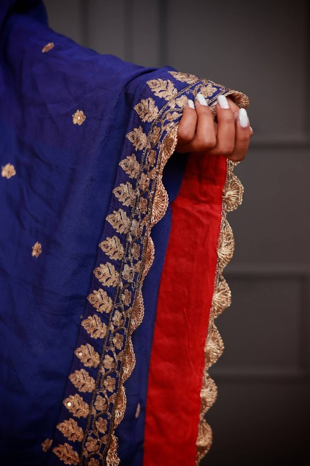 Mayur Pankh | Crimson Floral Kurta Sharara Set with Royal Blue Dupatta