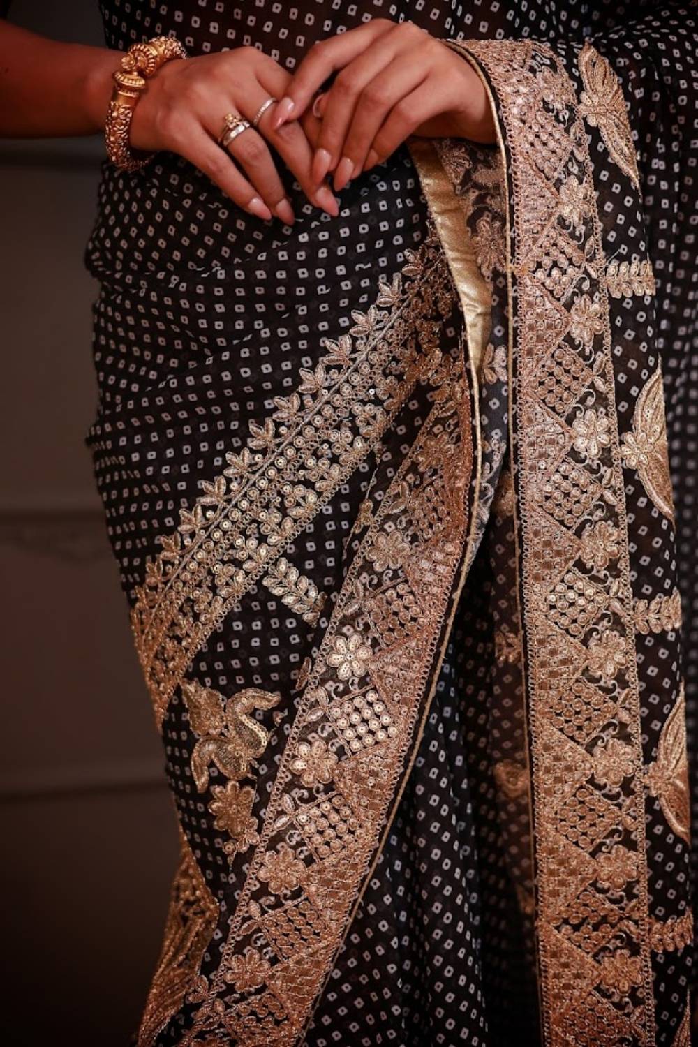 Zar-e-Siyah | Black Georgette Saree with Heritage Gold Border