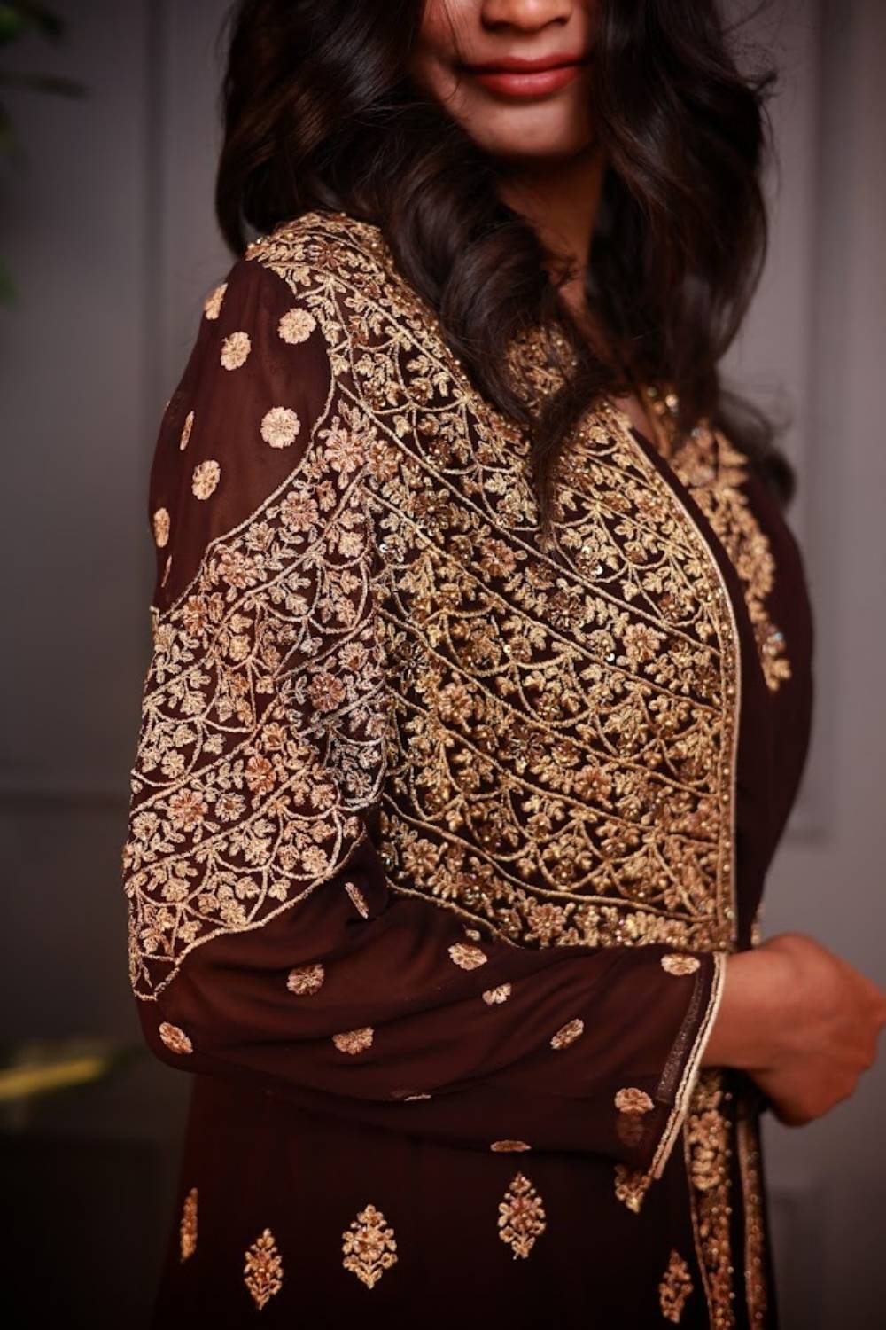 Zarqash | Handcrafted Zari Embroidered Shrug Gown Set