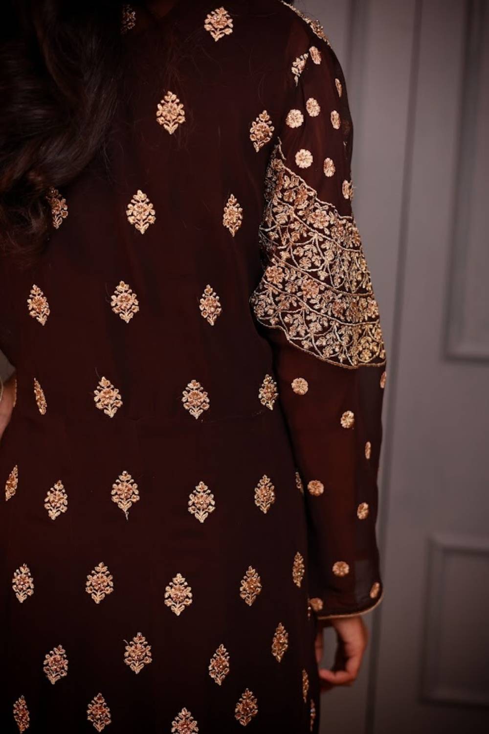 Zarqash | Handcrafted Zari Embroidered Shrug Gown Set