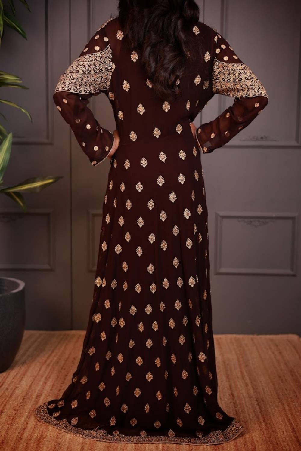 Zarqash | Handcrafted Zari Embroidered Shrug Gown Set