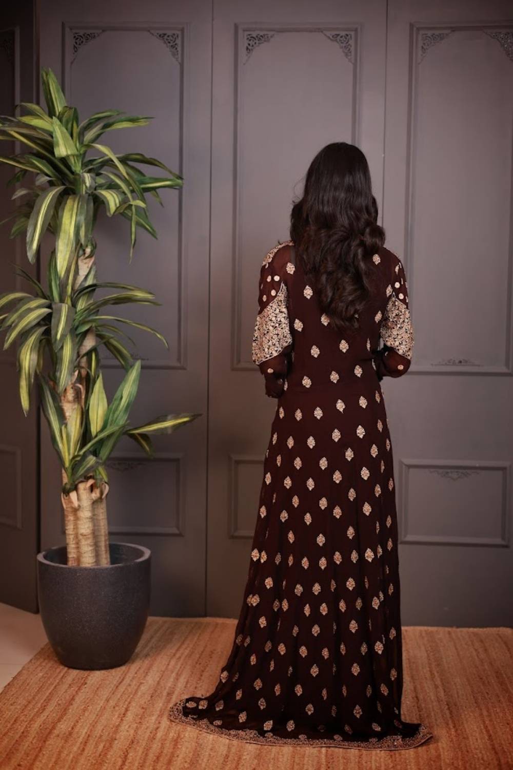 Zarqash | Handcrafted Zari Embroidered Shrug Gown Set
