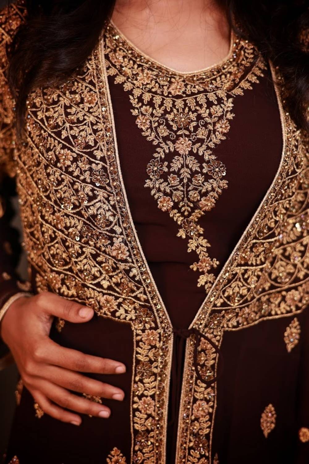 Zarqash | Handcrafted Zari Embroidered Shrug Gown Set